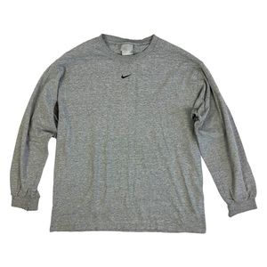 Vtg Y2K 2000s Nike Center Swoosh Long Sleeve T Shirt Gray Grunge Distressed Sz L